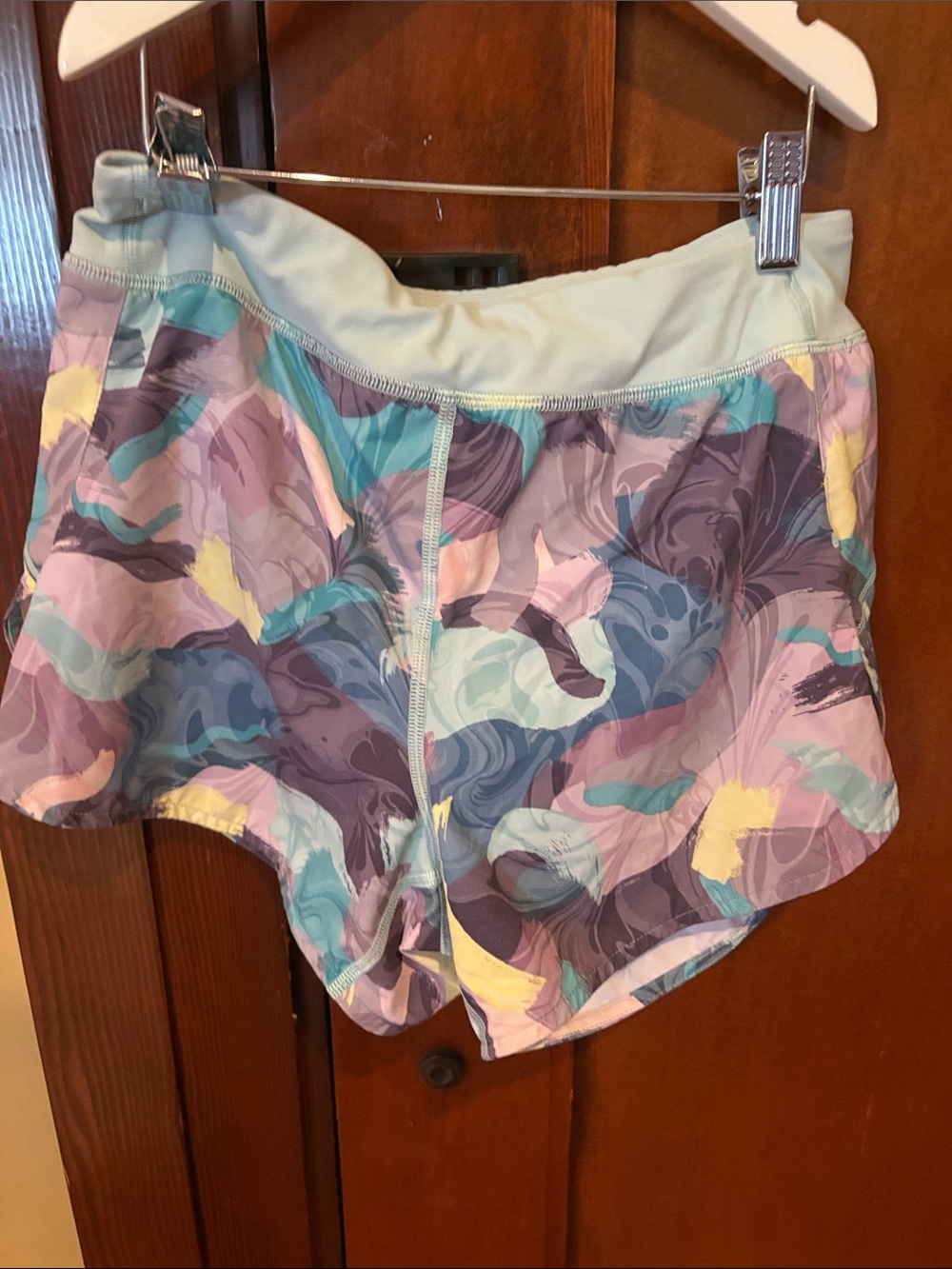 Athleta Girls' Pastel Marble Print Shorts with Light Blue Waistband